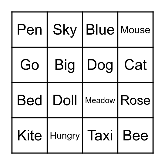 Rhyme Bingo Card