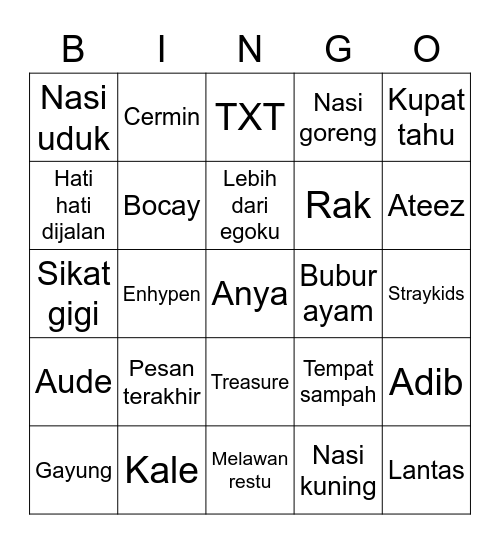 Bingo punya Anya! Bingo Card