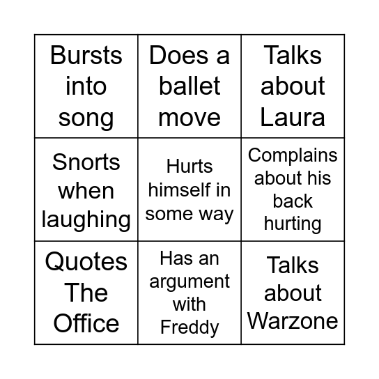 Tom Cove Bingo Card