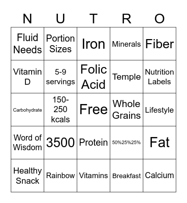 NUTR-O Bingo Card
