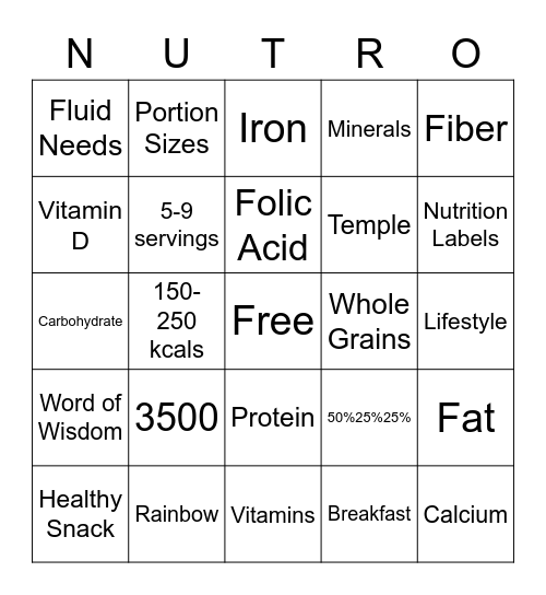 NUTR-O Bingo Card