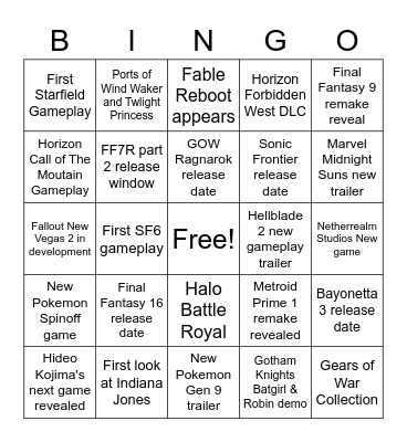 Not E3 season. Bingo Card