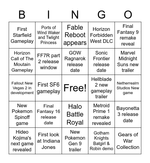 Not E3 season. Bingo Card