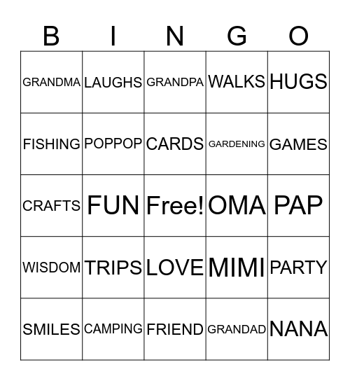 Grand-friends Bingo! Bingo Card