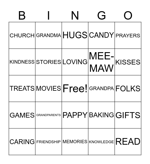 Grand-friends Bingo! Bingo Card