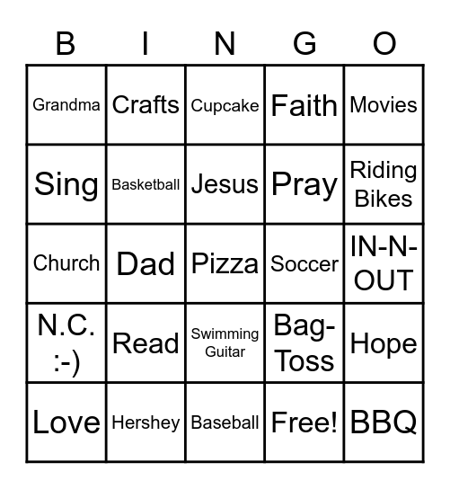 1st Day of Summer of E  :-) and H :-) Bingo Card