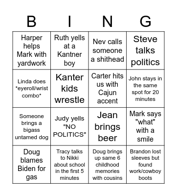 Priddy Family Bingo Card