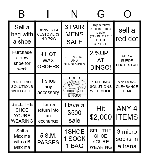 Steve Madden Bingo 529 Bingo Card