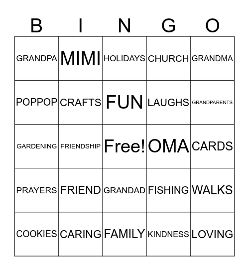 Grand-friends Bingo! Bingo Card