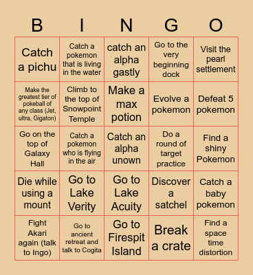Pokemon Legends Arceus Bingo Card