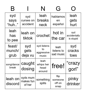 road trip bingo Card