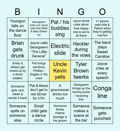 Pat Gets Married Bingo Card