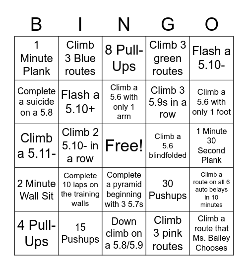 Climbing Bingo! Bingo Card