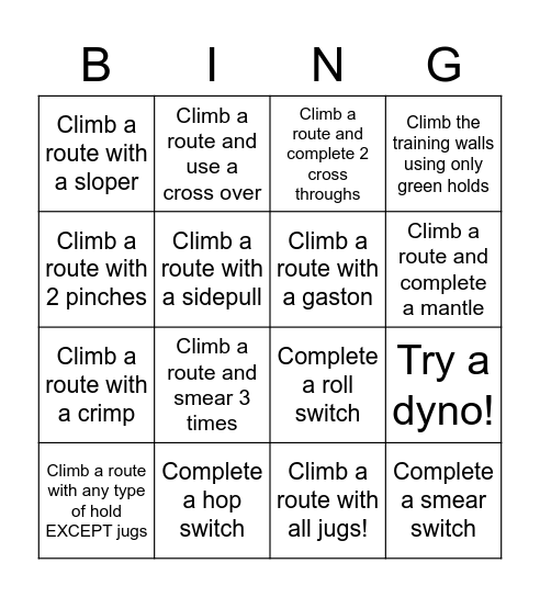 Climbing Bingo! Bingo Card