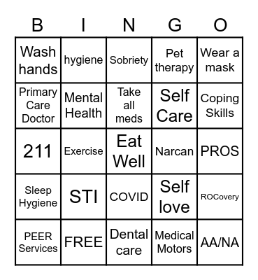 Health Care Bingo Card
