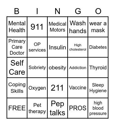 Health Care Bingo Card