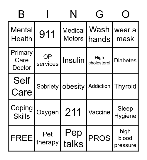 Health Care Bingo Card