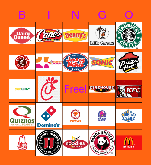 Fast Food Restaurant Logos Bingo Card