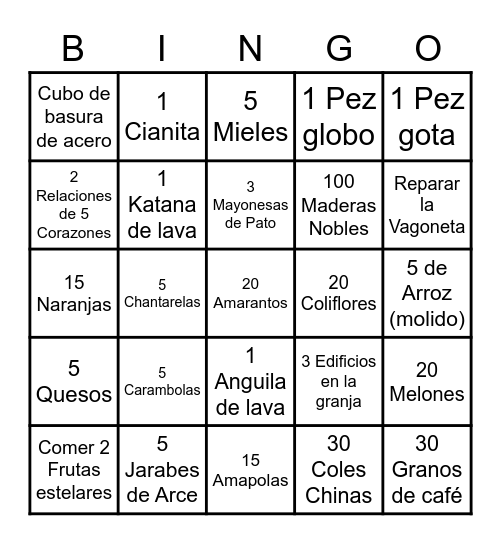 Stardew Valley (Español) Bingo Card