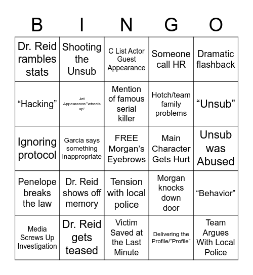 Criminal Minds 1.0 Bingo Card