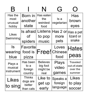 Getting to Know You Card 1 Bingo Card