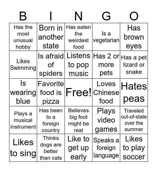 Getting to Know You Card 1 Bingo Card