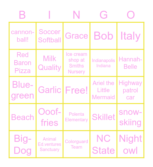 Get to know HANNAH Bingo Card