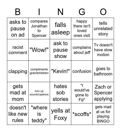 Grammy Bingo Card