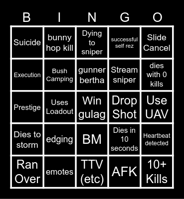 Cherribo Warzone Bingo Card