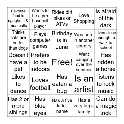 Getting to Know You Card 2 Bingo Card