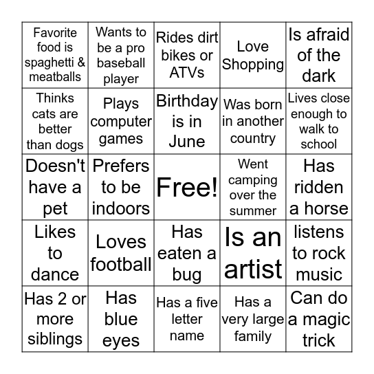 Getting to Know You Card 2 Bingo Card