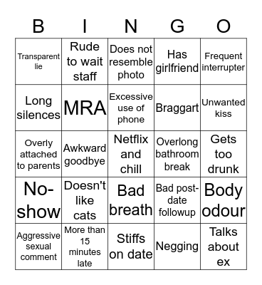 Bad Date Bingo Card