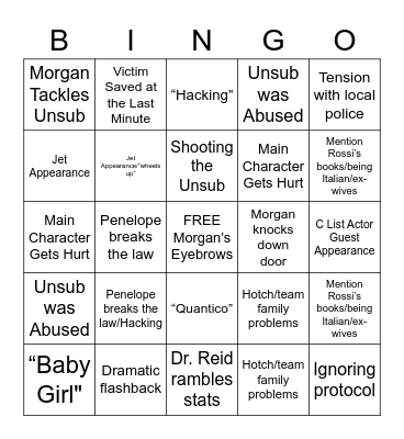 Criminal Minds 1.2 Bingo Card