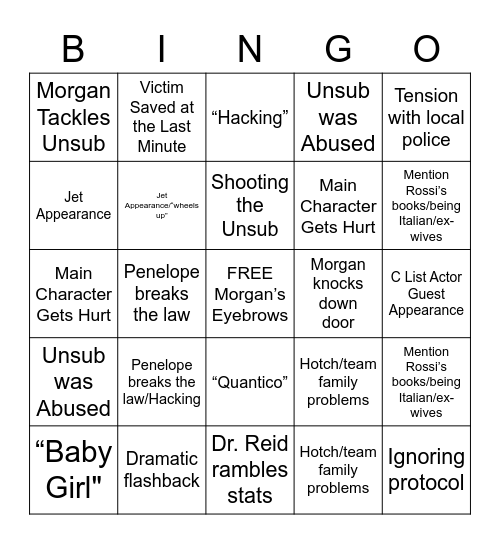 Criminal Minds 1.2 Bingo Card