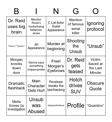 Criminal Minds 1.2 Bingo Card