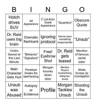 Criminal Minds 1.4 Bingo Card