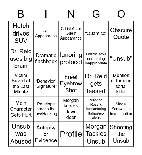 Criminal Minds 1.4 Bingo Card