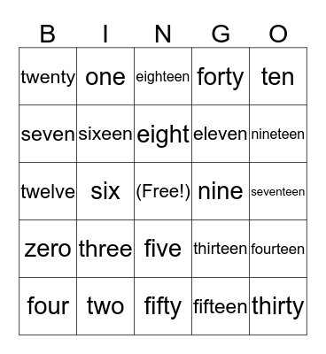 Number Bingo Card