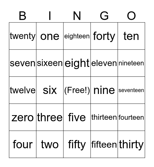 Number Bingo Card