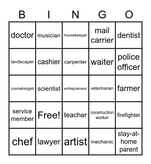 Career Bingo Card
