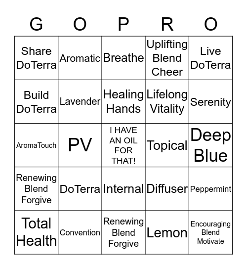 DoTerra Alive Bingo Card