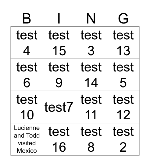 Lucienne and Todd Bingo Card