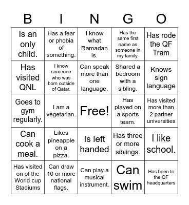 Diversity Bingo Card