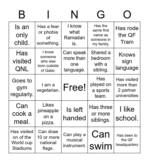 Diversity Bingo Card