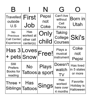 Getting to Know You: You will need a signature Bingo Card