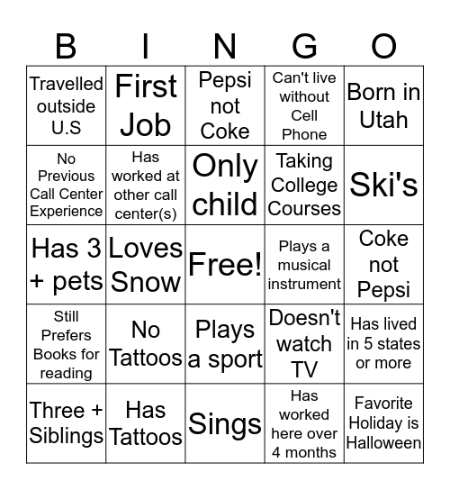 Getting to Know You: You will need a signature Bingo Card