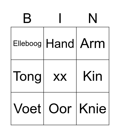 Lichaam Bingo Card