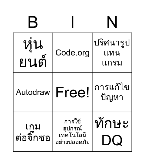 วิทยาการคำนวณ Bingo Card