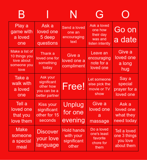 Build a Better Relationship with Your Loved Ones! Bingo Card