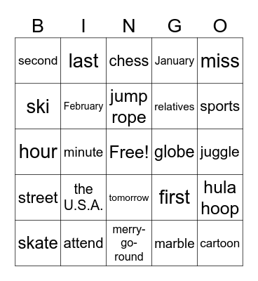 W06 Vocabulary Bingo Card